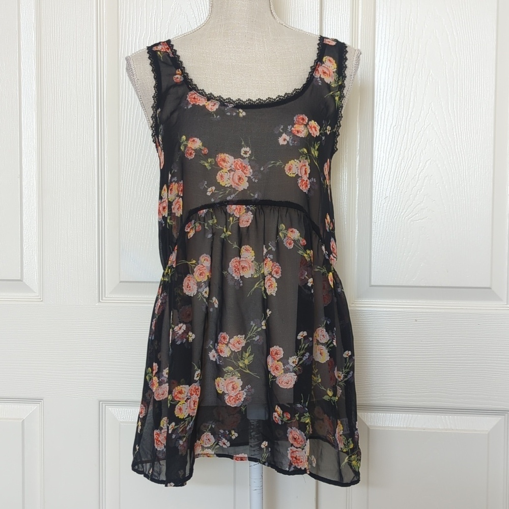 Kirra Black Sheer Floral Tank - Picture 1 of 6
